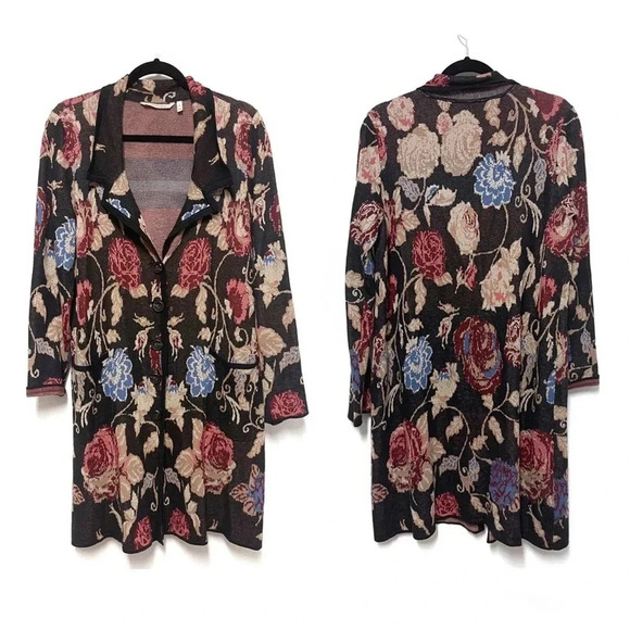 Soft Surroundings Fairy Glen Long-Line Open Front Cardigan Sweater - Floral Knit - Picture 1 of 5